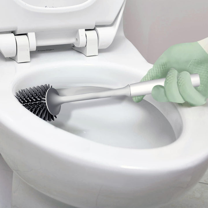 Toilet Brush Holder W/Soft Silicone Bristle Bathroom WC Set Cleaning Brush Base