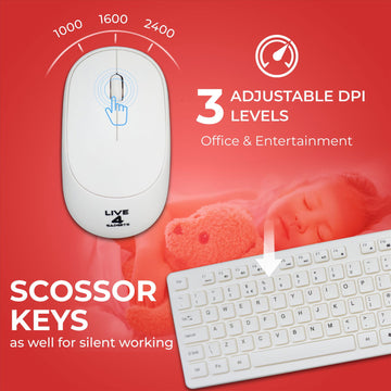 2.4GHz Wireless Keyboard And Mouse Set UK USB Dongle For PC Laptop Full-Size NEW- White - Live4gadgets
