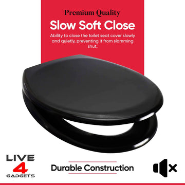 Black Soft Close Toilet Seat - Heavy Duty, Universal Fit with Quick Release - Live4gadgets