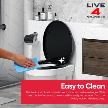 Black Soft Close Toilet Seat - Heavy Duty, Universal Fit with Quick Release - Live4gadgets