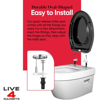 Black Soft Close Toilet Seat - Heavy Duty, Universal Fit with Quick Release - Live4gadgets