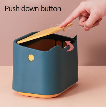 Desk Bin Trash Can with Lid, Mini Portable Table Waste Bin Desktop Dustbin Blue - Live4gadgets