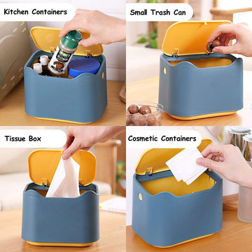 Desk Bin Trash Can with Lid, Mini Portable Table Waste Bin Desktop Dustbin Blue - Live4gadgets