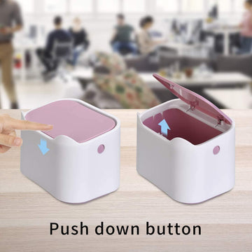 Desk Bin Trash Can with Lid, Mini Portable Table Waste Bin Desktop Dustbin White - Live4gadgets
