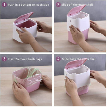 Desk Bin Trash Can with Lid, Mini Portable Table Waste Bin Desktop Dustbin White - Live4gadgets