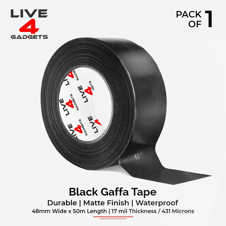 Duct Gaffer Tape Heavy Duty Waterproof Cloth Gaffa Duck Black Silver 50m - Live4gadgets