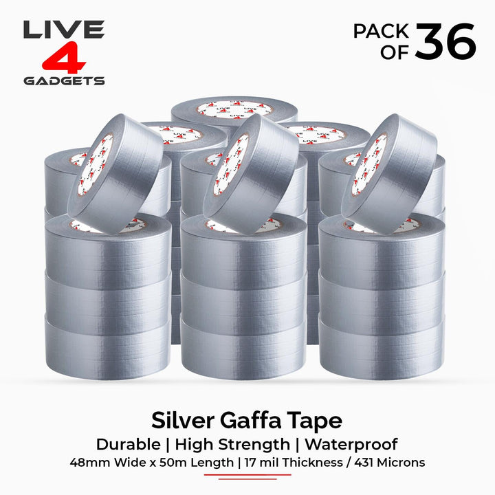 Duct Gaffer Tape Heavy Duty Waterproof Cloth Gaffa Duck Black Silver 50m x 36 - Live4gadgets