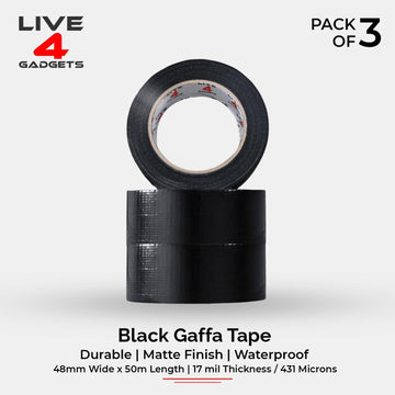 Duct Gaffer Tape Heavy Duty Waterproof Cloth Gaffa Duck Black Silver 50m x 3 - Live4gadgets