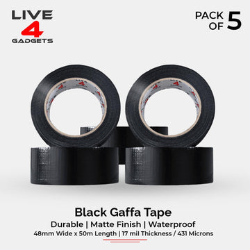 Duct Gaffer Tape Heavy Duty Waterproof Cloth Gaffa Duck Black Silver 50m x 5 - Live4gadgets