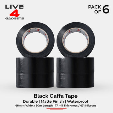 Duct Gaffer Tape Heavy Duty Waterproof Cloth Gaffa Duck Black Silver 50m x 6 - Live4gadgets