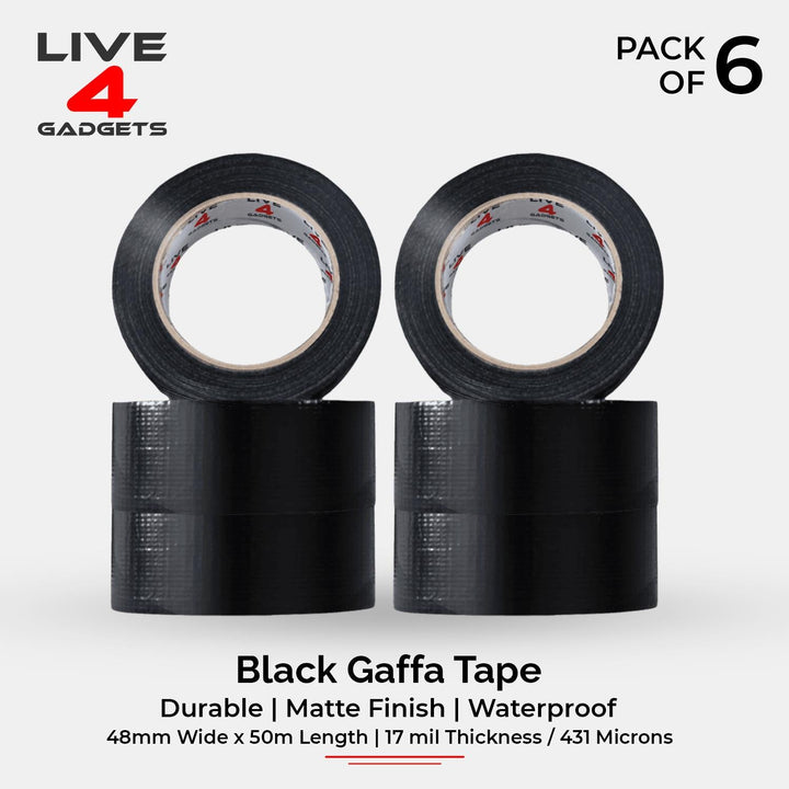 Duct Gaffer Tape Heavy Duty Waterproof Cloth Gaffa Duck Black Silver 50m x 6 - Live4gadgets