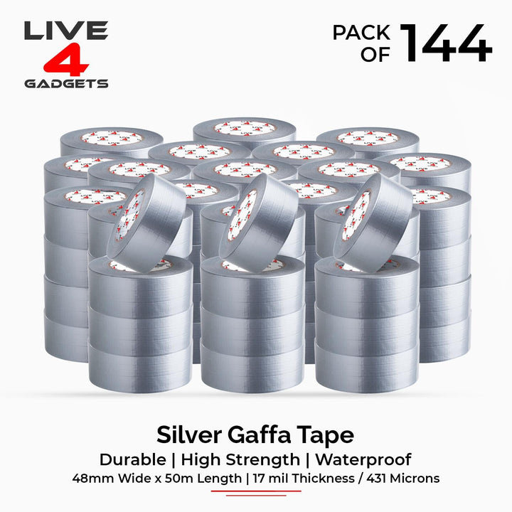 Duct Gaffer Tape Heavy Duty Waterproof Cloth Gaffa Duck Silver 50m x 144 - Live4gadgets