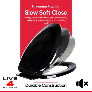 Heavy-Duty Black Soft Close Toilet Seat – Universal Fit, Anti-Slam Design - Live4gadgets