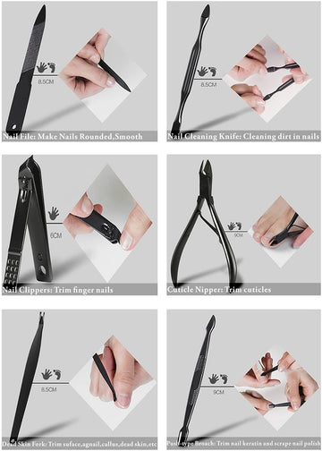 Manicure Set Nail Set Nail Clipper Kit Professional - Stainless Steel Pedicure Set Nail Grooming Kit of 12pcs with Case for Travel (Black/Red) - Live4gadgets