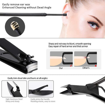 Manicure Set Nail Set Nail Clipper Kit Professional - Stainless Steel Pedicure Set Nail Grooming Kit of 12pcs with Case for Travel (Black/Red) - Live4gadgets