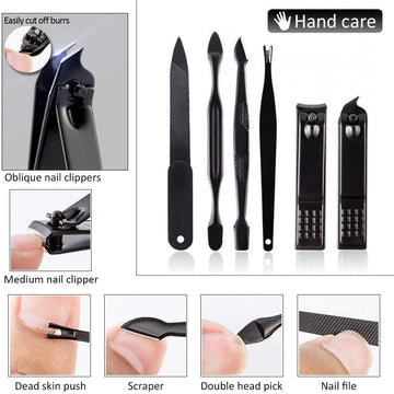 Manicure Set Nail Set Nail Clipper Kit Professional - Stainless Steel Pedicure Set Nail Grooming Kit of 12pcs with Case for Travel (Black/Red) - Live4gadgets
