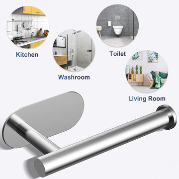 Stainless Steel Toilet Roll Paper Holder Strong Self Adhesive Stick Wall Mount - Live4gadgets