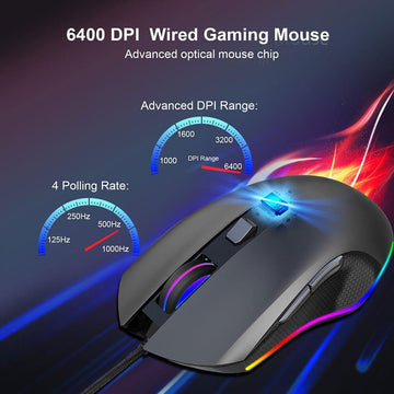 UPGRADED 2021 6400 DPI 6 BUTTONS USB LED OPTICAL WIRED GAMING GAME MOUSE MICE - Live4gadgets