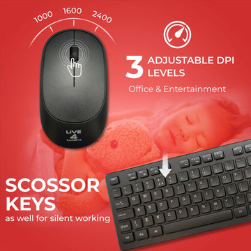 2.4GHz Wireless Keyboard And Mouse Set UK USB Dongle For PC Laptop Full-Size NEW- Black - Live4gadgets