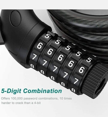5-Digit Code Bike Lock Heavy Duty Security Cable Chain Combination Mount 1.0M - Live4gadgets