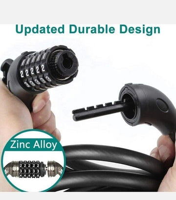 5-Digit Code Bike Lock Heavy Duty Security Cable Chain Combination Mount 1.0M - Live4gadgets