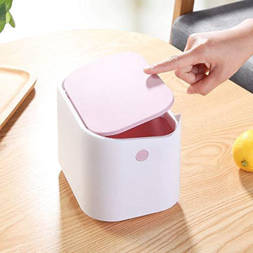 Desk Bin Trash Can with Lid, Mini Portable Table Waste Bin Desktop Dustbin White - Live4gadgets