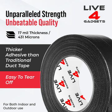 Duct Gaffer Tape Heavy Duty Waterproof Cloth Gaffa Duck Black 50m x 144 - Live4gadgets