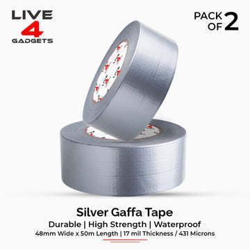 Duct Gaffer Tape Heavy Duty Waterproof Cloth Gaffa Duck Black Silver 50m - Live4gadgets