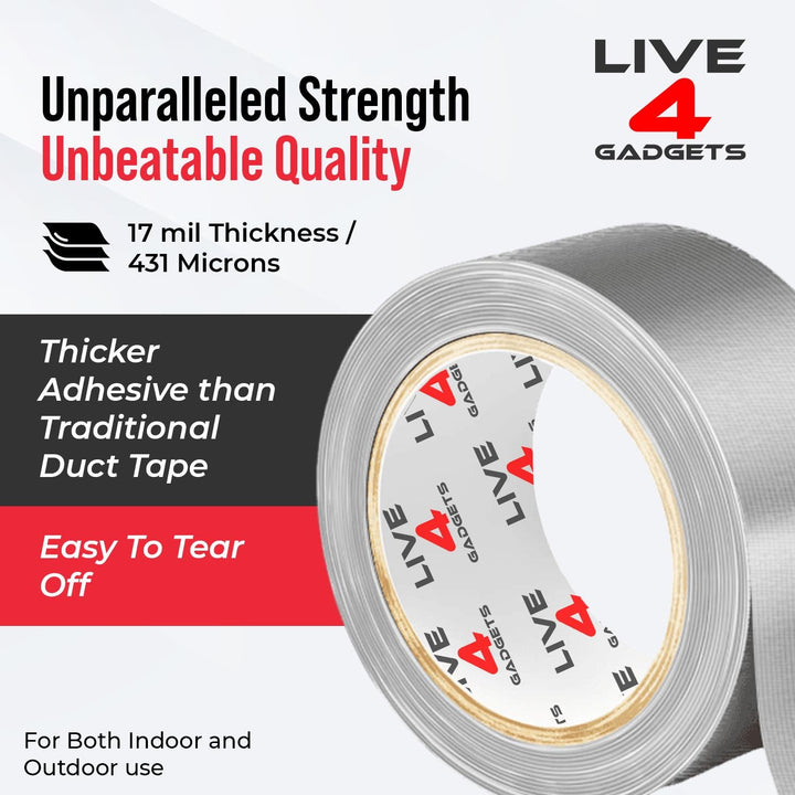 Duct Gaffer Tape Heavy Duty Waterproof Cloth Gaffa Duck Black Silver 50m x 4 - Live4gadgets