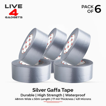 Duct Gaffer Tape Heavy Duty Waterproof Cloth Gaffa Duck Black Silver 50m x 6 - Live4gadgets