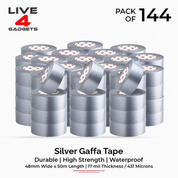 Duct Gaffer Tape Heavy Duty Waterproof Cloth Gaffa Duck Silver 50m x 144 - Live4gadgets