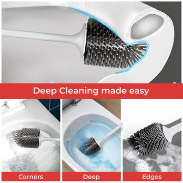 Toilet Brush Holder W/Soft Silicone Bristle Bathroom WC Set Cleaning Brush Base - Live4gadgets