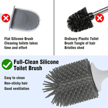 Toilet Brush Holder W/Soft Silicone Bristle Bathroom WC Set Cleaning Brush Base - Live4gadgets