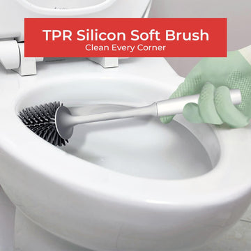 Toilet Brush Holder W/Soft Silicone Bristle Bathroom WC Set Cleaning Brush Base - Live4gadgets