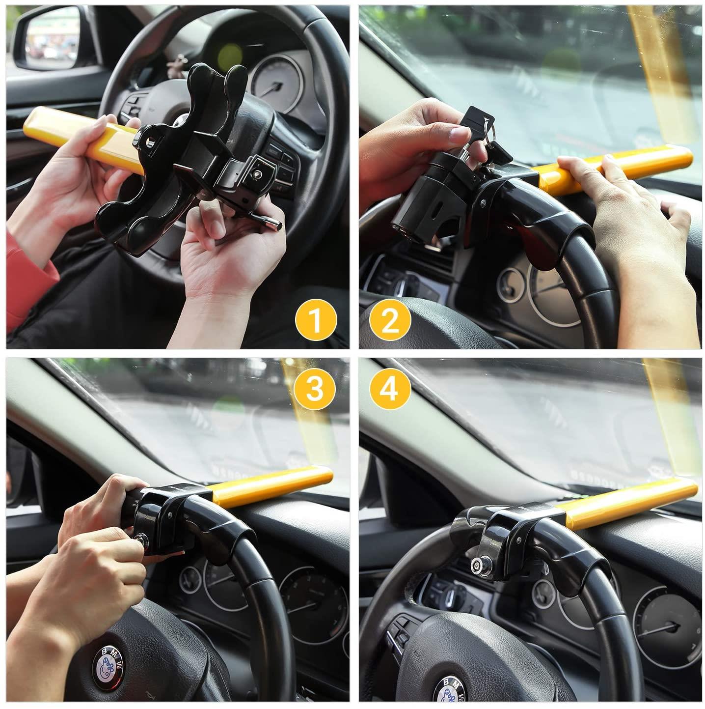 VaygWay Universal Car Steering Wheel Lock - Yellow Heavy Duty Anti